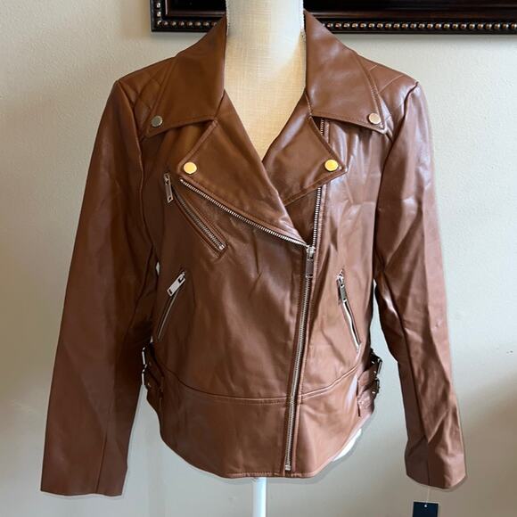 French Connection Faux Leather Moto Jacket Size L - New - Picture 1 of 12